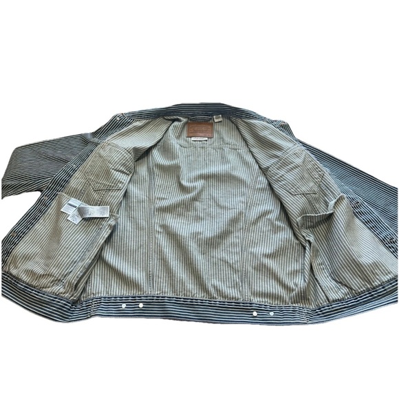 Levi’s Premium Relaxed Fit M Trucker Jacket A5782‑0077 Rare Pinstripe Big E VGC - Picture 6 of 9